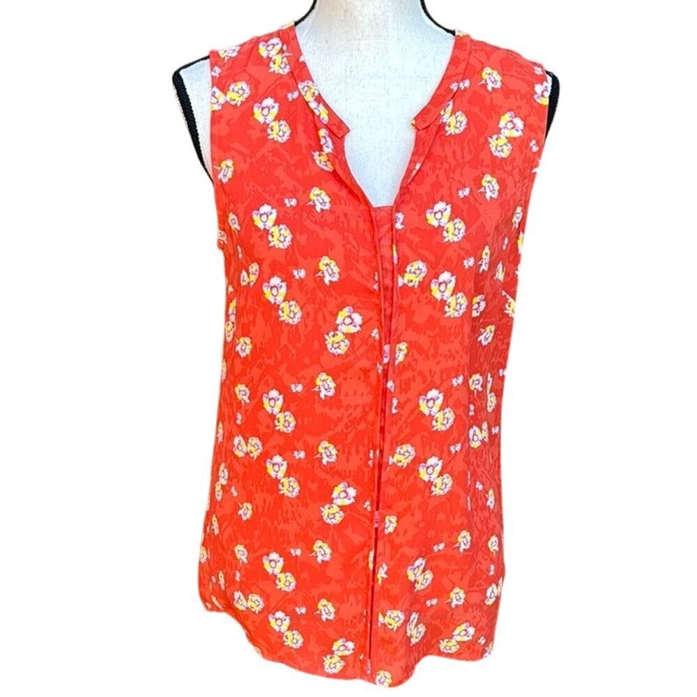 Cabi #550 Sunset Kiss Vital Blouse Orange Floral Sleeveless Tank Top Women's S